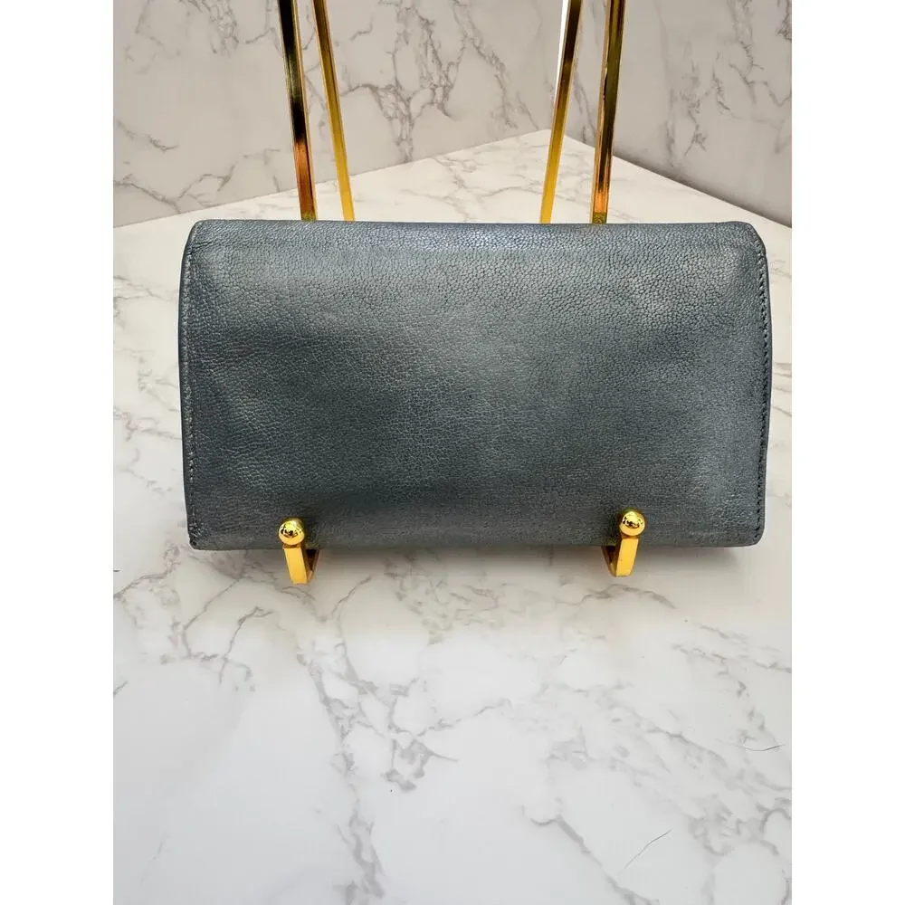 Chanel Coco Button Trifold Long Wallet Blue Shimmer Vintage